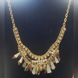 LOFT Gold-Tone Chain, Faux Pearls, Rhinestones, Beads Necklace.